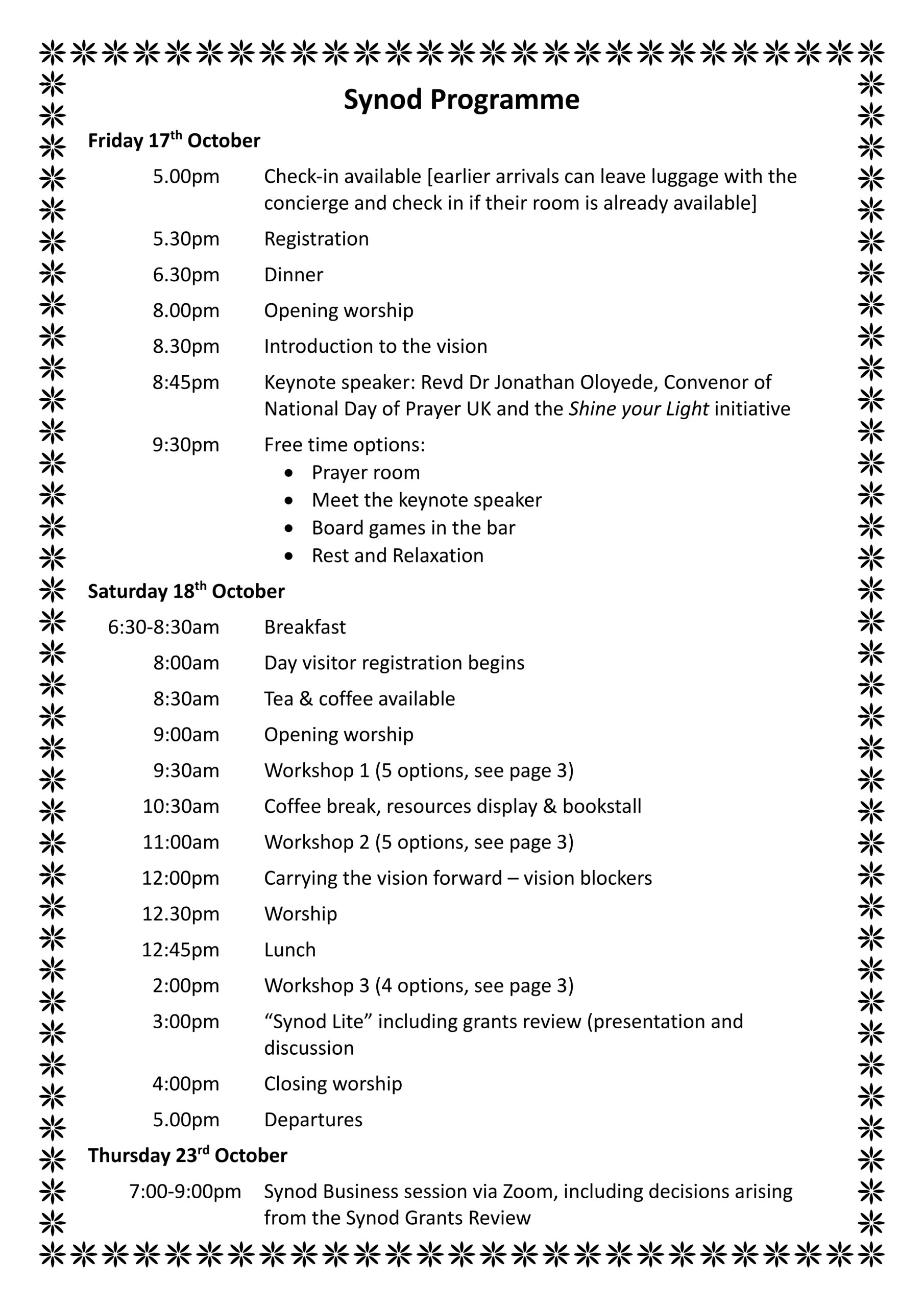 Synod Programme 17-18 October 2025