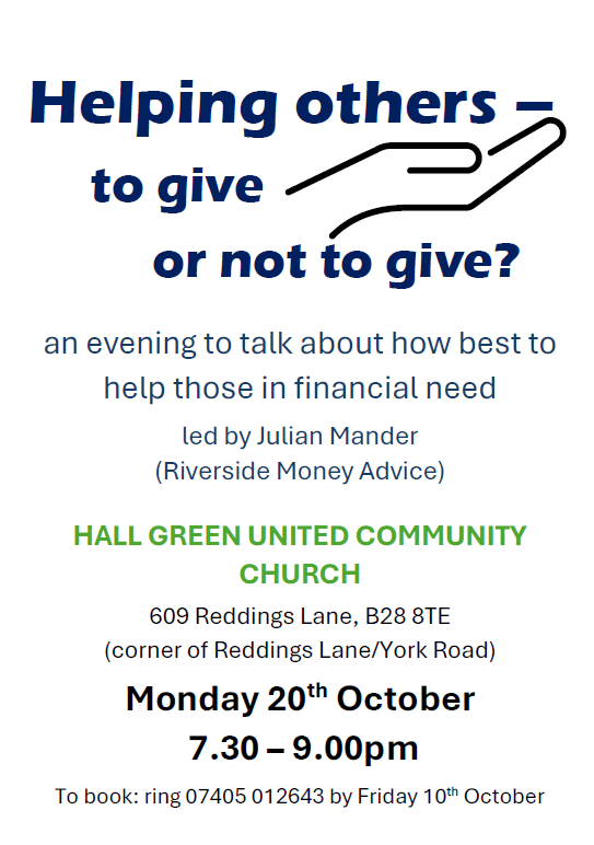 Hand outstretched under the title "Helping to give to others or not to give."